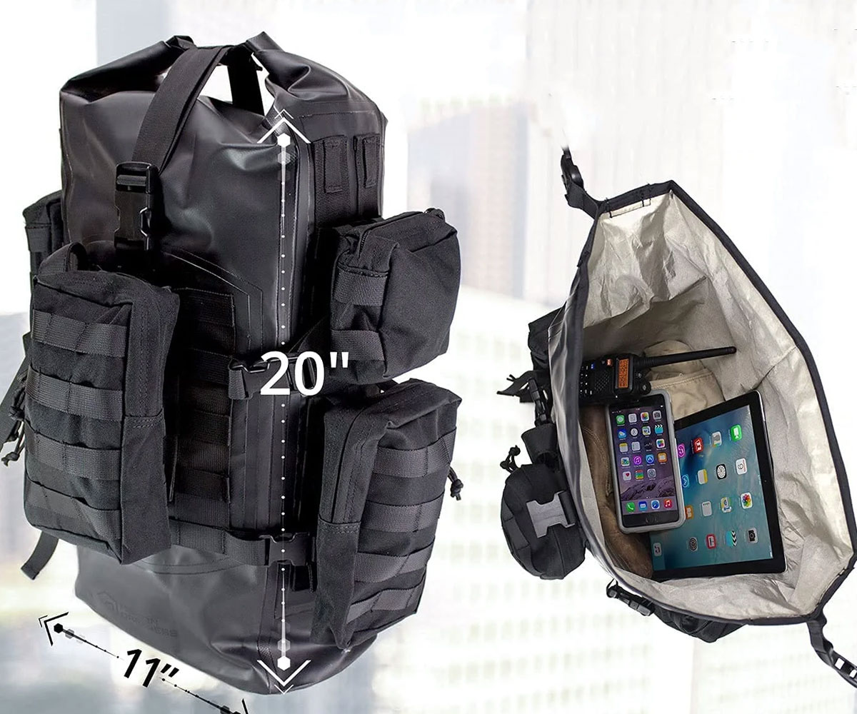 Waterproof tactical backpack product features with welded construction