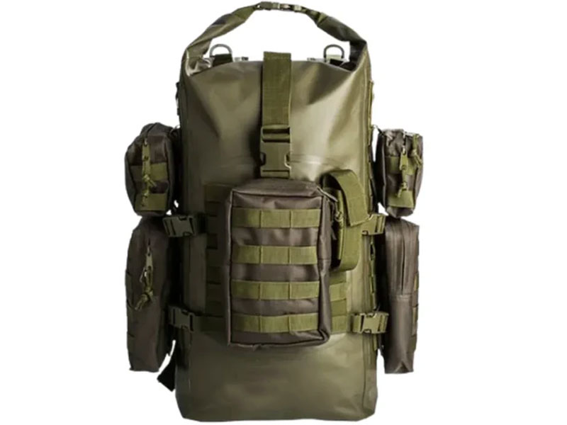Waterproof military style backpack for outdoor adventure and emergency storage